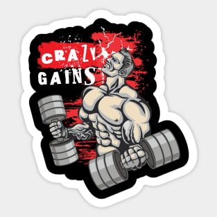 Crazy gains - Nothing beats the feeling of power that weightlifting, powerlifting and strength training it gives us! A beautiful vintage movie design representing body positivity! Sticker